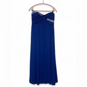 Royal Blue Strapless Beaded Maxi Dress